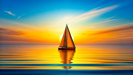 Fototapeta premium Sailboat gliding across calm waters during sunset with vibrant colors illuminating the sky