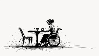 Obraz premium Woman in wheelchair enjoying coffee at a table