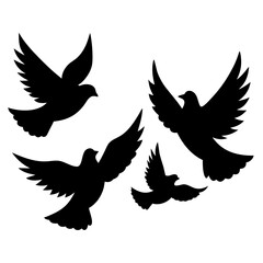 flaying birds silhouette on white background 