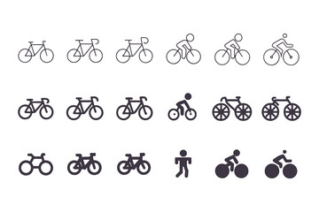 Set of Cyclist Silhouettes Riding Bicycles. Vector Illustration of People Biking in Various Poses, Outdoor Activity and Transportation Icons