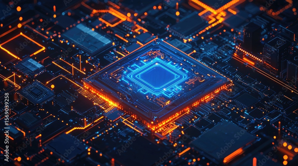 Aufkleber detailed close-up view of a circuit board with glowing components.