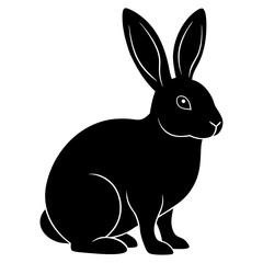 Rabbit with ears upright silhouette on white background 
