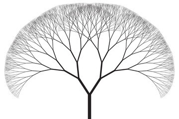 Symmetric fractal binary tree silhouette. Creative coding computational design.