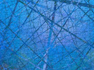 Blue grid lines abstract fractal art background, Concepts of networks, connections, cyberspace. Chaotic web.