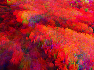 Abstract red 3D background of fractal turbulence. Pixel sorting. Glitch art.
