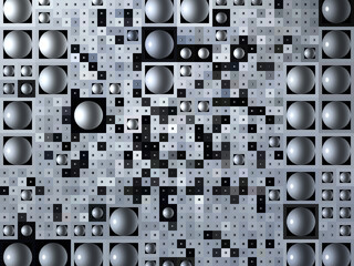 Abstract background pattern of spheres and squares. Digital data concept.