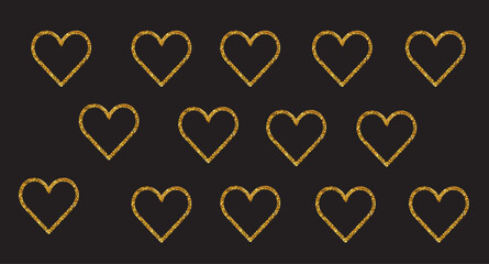 Golden hearts arranged in a pattern on a dark background design art