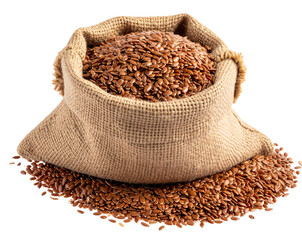 Burlap Sack with Spilling Flax Seeds Isolated on Transparent Background PNG