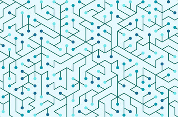 Seamless pattern. Network of branching lines and dots in an isometric hexagonal arrangement.