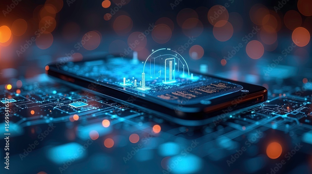 Poster 3d rendering digital world smartphone data visualization ai generated