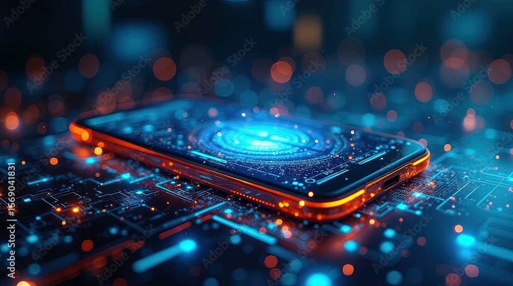 Poster 3d rendering digital world smartphone data visualization ai generated