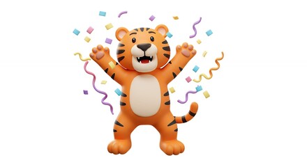 Fototapeta premium Cheerful cartoon tiger celebrating