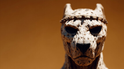 Ancient Aztec Dog-Headed Deity Xolotl Sculpture Close-up