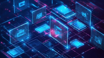 Abstract digital circuit board illustration.