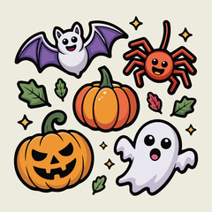 Halloween Stickers Vector Art, Icons, illustration, Pumpkin Carton Sticker and Halloween labels Collection 