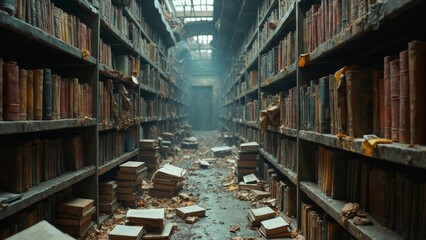 Obraz premium Indoor Scene of Abandoned Library