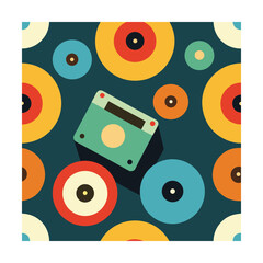 Retro Vinyl Record Cassette Tape Seamless Design