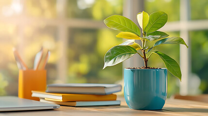 Indoor plant care action home office photography bright environment close-up view home decor inspiration