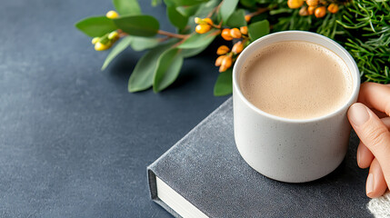 Cozy coffee moment home lifestyle image warm environment close-up view comfort and relaxation