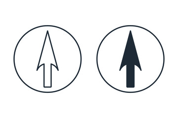 Round button with an arrow. Control design element.Vector linear icon illustration isolated on white background.