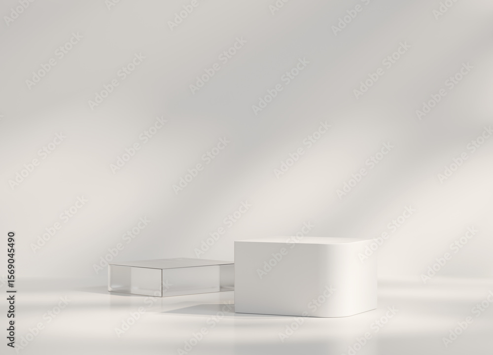 Poster minimal square white podium platform for product display showcase 3d rendering
