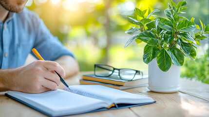 Creative writing session outdoor garden personal reflection bright daylight close-up view inspiration and nature