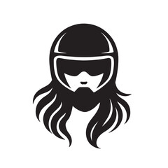 Black Silhouette Motorcycle Rider with Long Hair Icon