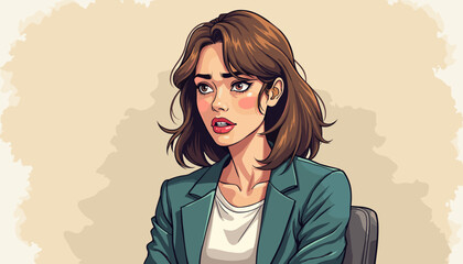 Woman expressing concern while sitting in a chair