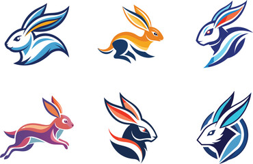 Colorful Rabbit Logo Designs Perfect for Branding Projects needing a unique and stylish animal mascot design suitable for businesses and applications.