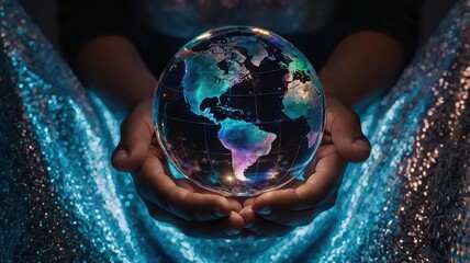  Hands Holding a Luminous, Colorful Earth Globe