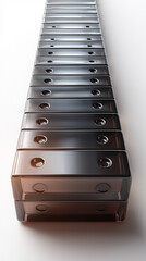 Long Row of Glossy Black Rectangles with Holes on White Background