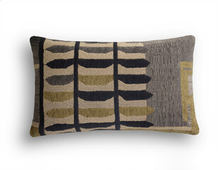 Decorative ethnic pillow with multi colored pattern on white background