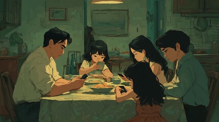 Obraz premium Cherished Moments: Family Gathering Around a Dining Table