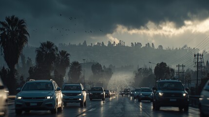Busy Urban Street Scene Captured in Traffic Jam