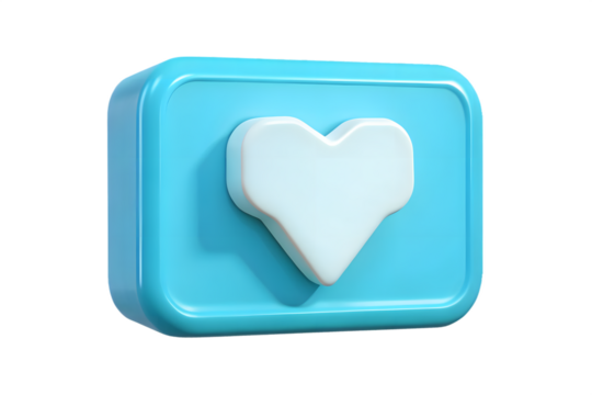 3D Heart Icon on transparent background
