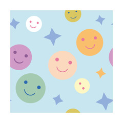 Pastel Smiley Faces and Icons Seamless Pattern