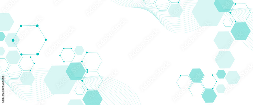 Poster vector geometric abstract background with soft green hexagons. medical, technology or science design