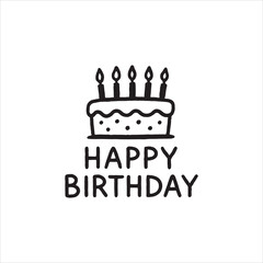 Childlike birthday cake silhouette with five candles and happy birthday text