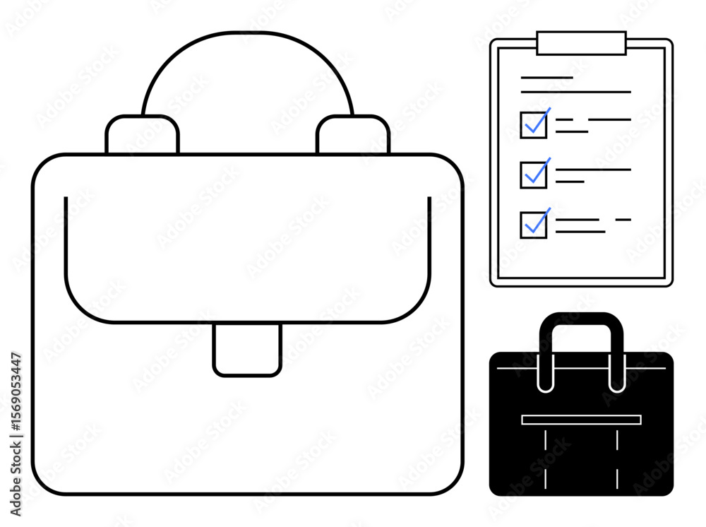 Poster briefcase and checklist with marked tasks emphasizing organization, productivity, and planning. idea