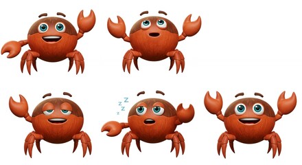 Cartoon crab character expressions