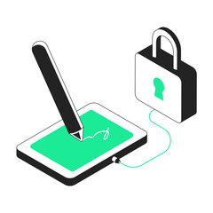 digital signature recognition isometric illustration