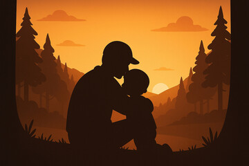 Father and Child Silhouette at Sunset