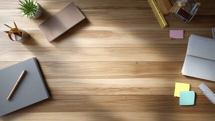 テーブルの上に置かれた文房具の背景