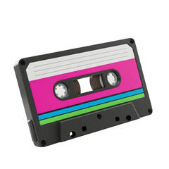 Retro Audio Cassette Tape with Pink Teal and Green Stripes.