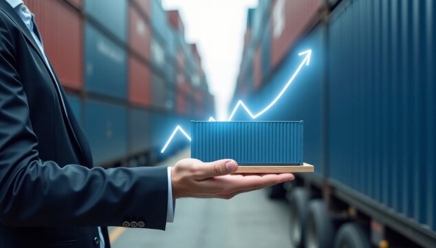 Businessman holding a laptop with a digital screen for communication