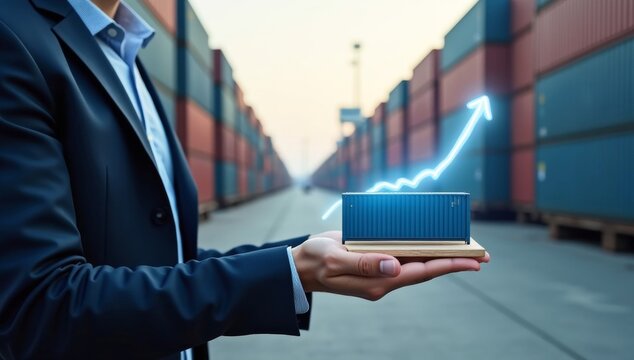 Businessman holding a laptop with a digital screen for communication - Powered by Adobe
