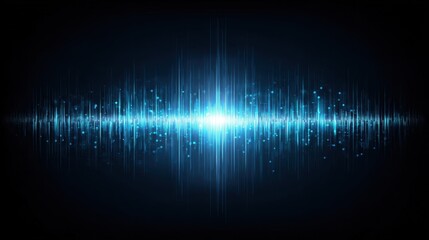 Striking sound wave graphic portraying an audio equalizer highlighted with luminous peaks and troughs on a dark blue canvas symbolizing the energy and complexity of sound frequencies.