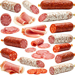 Assorted Cured Meats: Salami Chorizo and Prosciutto Slices.