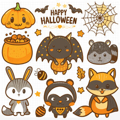 Cute Forest Animals in Halloween Costumes Vector | Woodland Creatures EPS Illustration

