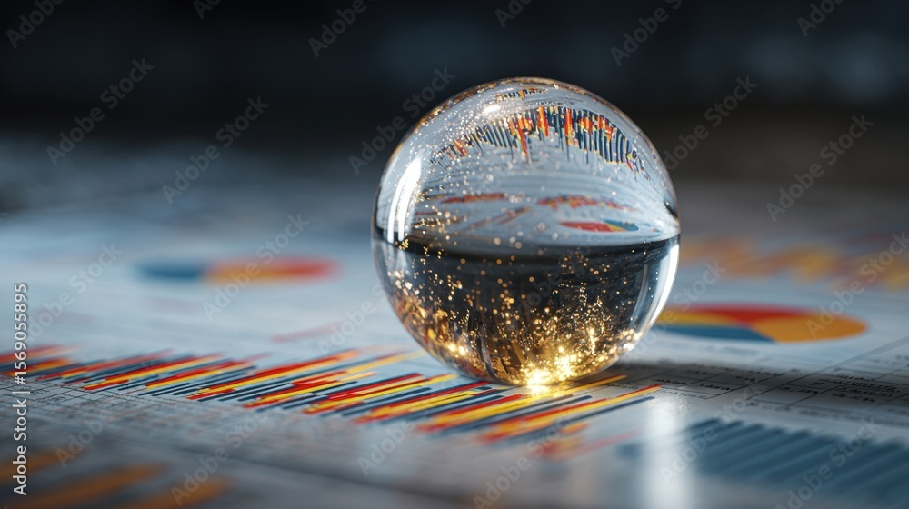 Poster mesmerizing crystal orb filled with luminous financial metrics and analytical charts illustrating th